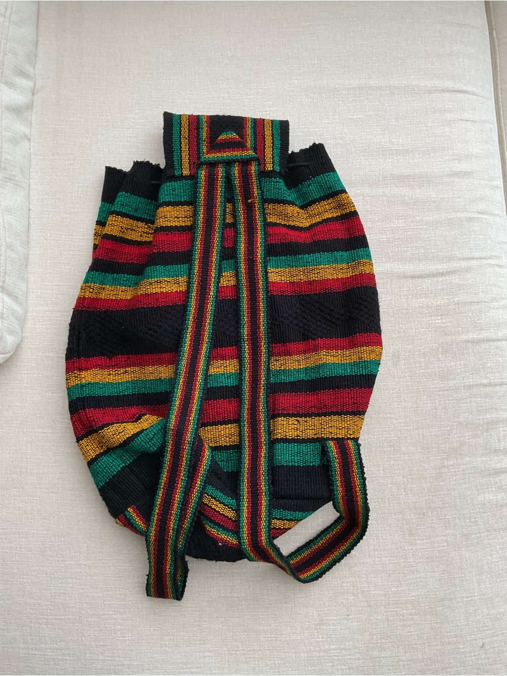 Handwoven Striped Hooded Backpack - Black with Red, Green & Gold - Picture 7 of 7